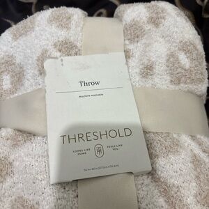 Threshold Plush Throw Blanket in Cream and Tan Dot Pattern